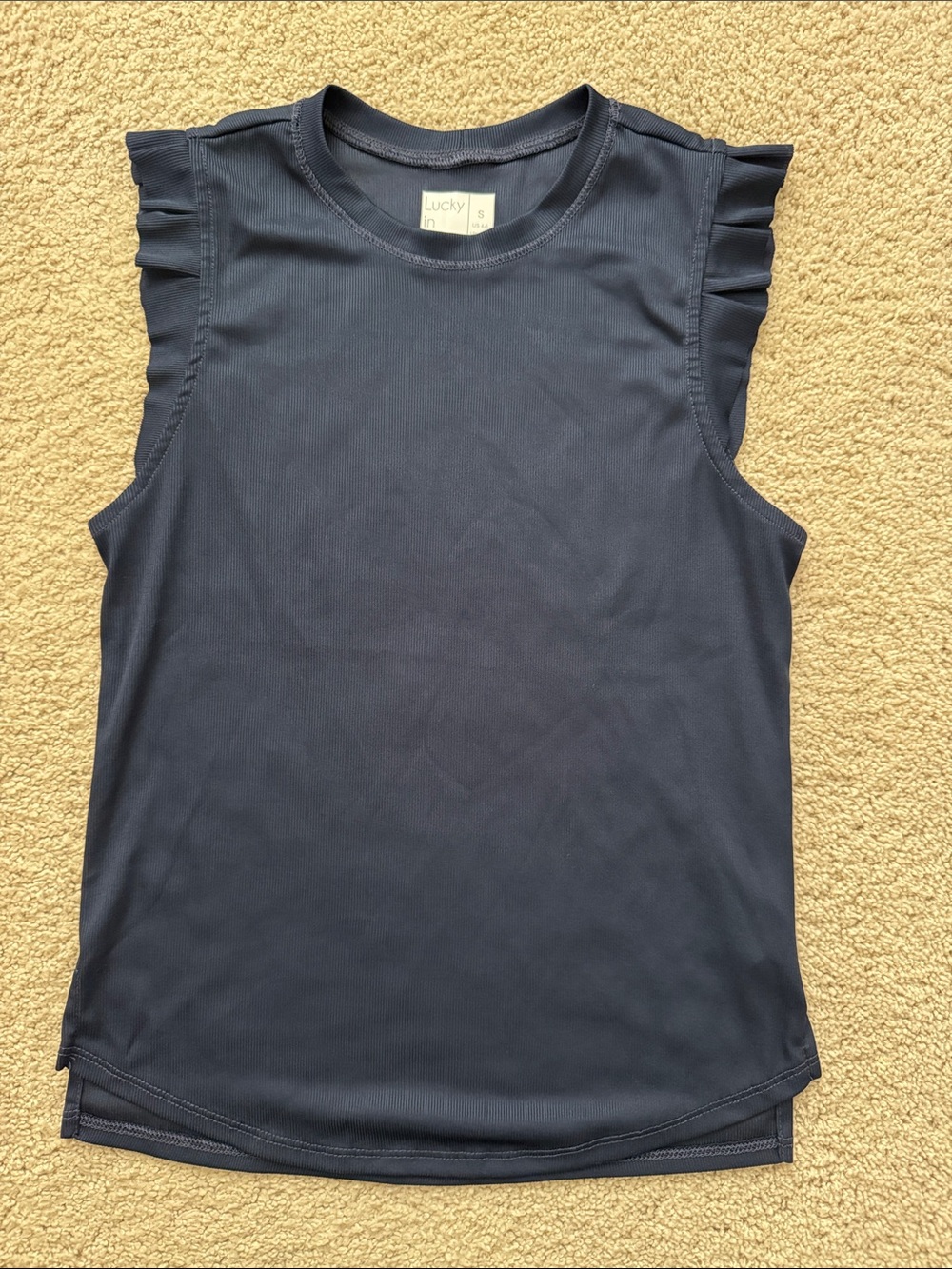 Lucky in Love Navy Ruffle Cap Sleeve Tank Top